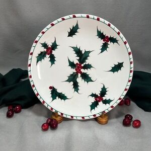 Lefton Holly Candy Cane Christmas Dinner Plate Mid Century Holiday 9 5/8 Vintage